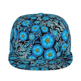 Snapback Hats for Men Women Fashion Blue Floral Baseball Cap Trucker Hat for Cycling Sports Running Golf Flat Brim Hats