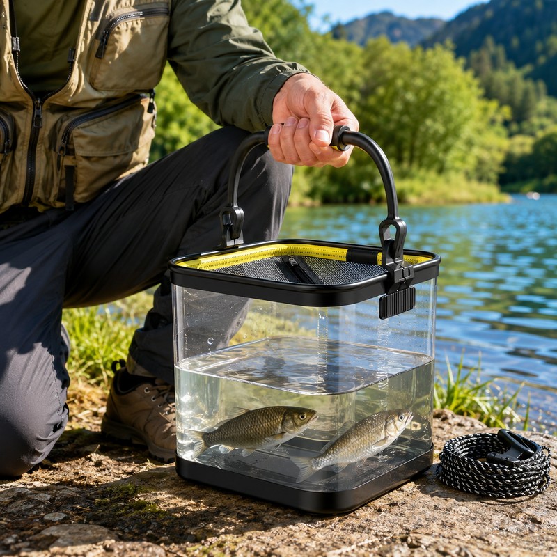 Transparent Foldable EVA Fishing Bucket, 20/22/24cm with 5m Rope Options
