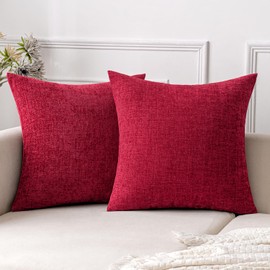 EMEMA Paquete de Navidad de 2 fundas de almohada suaves de chenilla de 18 x 18 pulgadas, fundas de almohada decorativas para sofá, fundas de almohada modernas teñidas en sólido para sofá cama, rojo