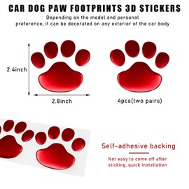 Suvnie 4 PCS Bling Dog Paw Car Decal, Crystal Rhinestone Dog Paw Print Stickers, Auto Bumper Window Laptops Decor Emblem Decal, Sparkly Exterior Car Accessories for Women Girls (Red)