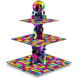 Tiamon 70's Disco Party Decorations Retro Disco Cupcake Stand, 11.8 in H x 9.8 in W x 7.1 in D, Cardboard