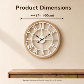 Wall Clock 24 Inch Large Wooden Silent Non-Ticking