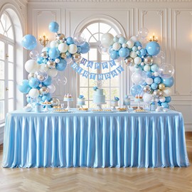Blue Glitter Tablecloth for Rectangle Tables 4ft,Wrinkle Resistant Ruffles Shimmer Party Table Skirt,Washable Satin Banquet Table Cloth Skirt for Trade Show,Parties,Birthday,Wedding,Banquets