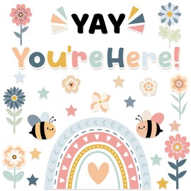 ojustbeok Yay You are Here Bulletin Board Set Boho Rainbow Cutouts Classroom Bulletin Board Borders Decoration Welcome Bulletin Board Sign for School Teacher Chalkboard Wall Back to School Supplies