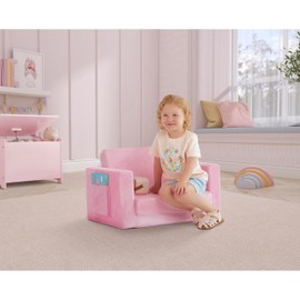 Dream On Me Nestle Kids Sofa in Pink, 2-in-1 Kids Sofa Couch, Convertible Sofa to Lounger, Low to Floor Design, Machine Washable Fabric Cover
