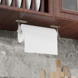 RUACQ Paper Towel Holder Under Cabinet, Wall Mounted or Adhesive Stainless Steel Paper Towel Holder,Round Base Paper Towel Rack for Kitchen, RV, Bathroom (Brushed Nickel)