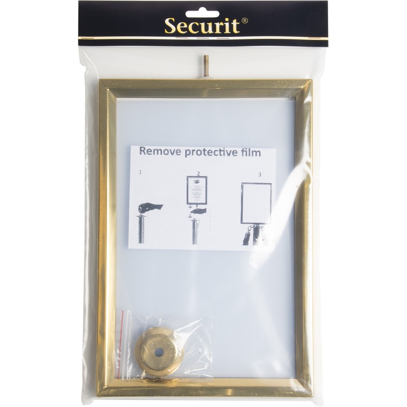 Securit A4 Portrait Barrier Post Top Sign Holder - Gold