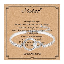 Stocking Stuffers Holiday Outfits for Women 2024 Sister Gift from Sister Silver Bangle Bracelet Rhinestone Bracelet Adjustable Soul Sister Bracelet Birthday Thanksgiving Christmas Inspirational Gift for Sister A
