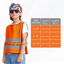 Orange 10-14 Years kids High Vis Reflective construction Safety vest