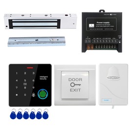 Door Access Control System IP67 Waterproof RFID Fingerprint Keypad Exit Button Doorbell Buzzer 600lb Magnetic Lock Kit