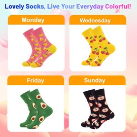 SwirlColor Funny Socks Women, 4 Pairs Working Day Novelty Socks with Fruit Patterns Comfortable Cotton Women's Socks for Spring Winter Size 6-7.5 UK/39-42EU Multipack