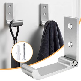 La Llareta Coat Hooks Wall Mounted, 4 Pieces Foldable Wall Hook, Aluminum Alloy Wall Hook, Headset Wall Hanger, with Screws, Obtuse Angle Design Wall Hooks for Bags Jacket Towel (Silver)