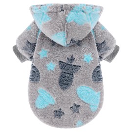 Wansommy Dog Sweater, Glow in The Dark Dog Hoodie, Soft Flannel Pet Clothes for Boy Girl, Winter Warm Puppy Sweater for Chihuahua Yorkie Cat (Grey Rocket,M)