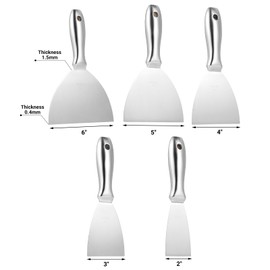 PENGGONG 5Pcs Putty Knife Set 2/3/4/5/6 inch Scraper Spackle Knife Paint Scraper One Piece Premium Polished All-Stainless Steel Scraper Tool Perfect For Repairing Drywall Removing Wallpaper Mud Plaster Scraping