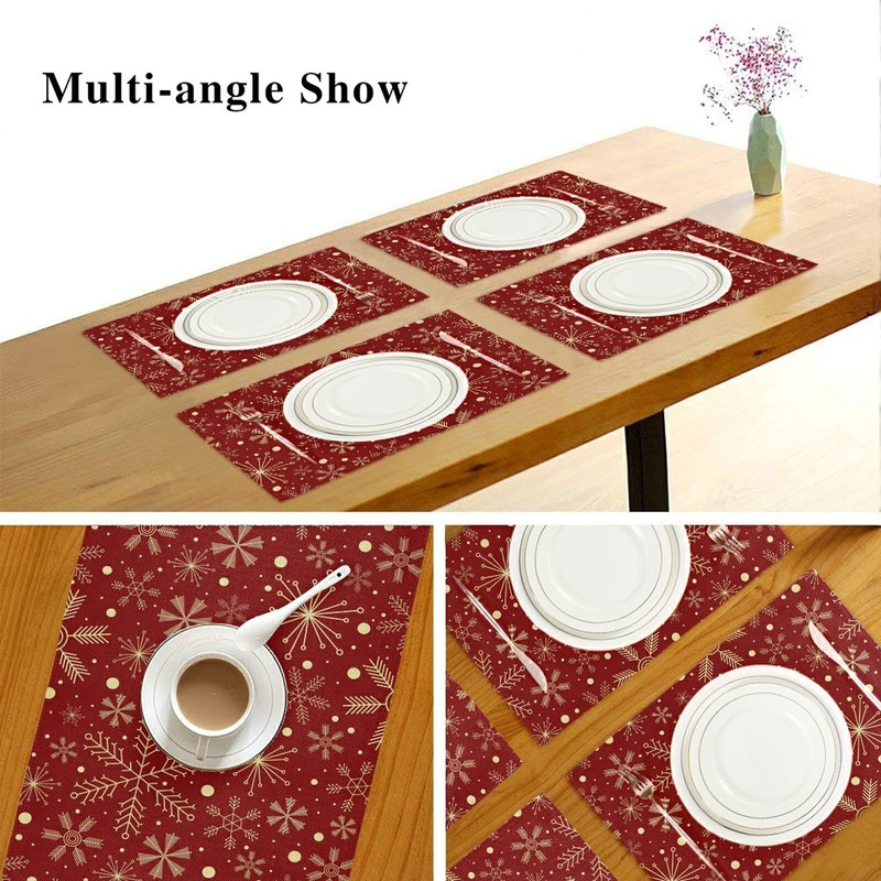 Christmas Snowflakes Placemats on Dark Red Placemats for Dining Tables,
