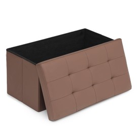 Athena Collection 30" Storage Ottoman Bench Folding Bench with 90L Hidden Storage, Large End of Bed Bench PU Leather Foot Rest Stool Chest with Flipping Lid for Living Room, Bedroom, Entryway, Brown