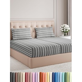 CGK Unlimited Split King Size 5 Piece Sheet Set - Comfy Breathable & Cooling Bed Sheets Set - Hotel Luxury Bedding for Women, Men, Kids & Teens - Deep Pockets, Easy-Fit, Soft, Wrinkle Free - Oeko-Tex - Grey Stripes