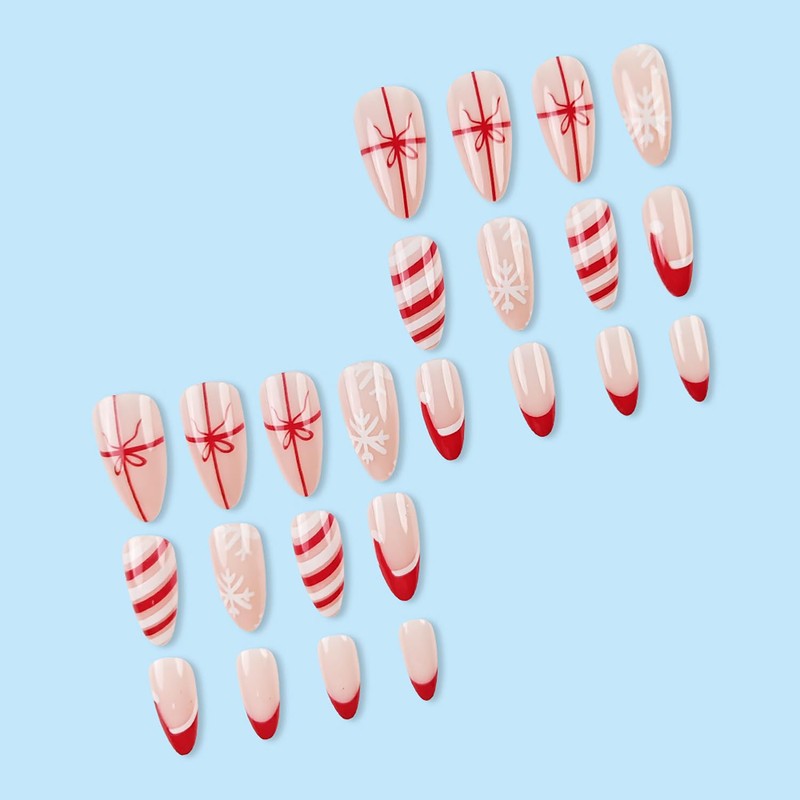 RIICFDD Christmas Press on Nails Medium Almond Fake Nails Red