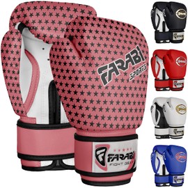Farabi Sports Kids Boxing Gloves 4 oz Junior Muay Thai Gloves Youth Kickboxing Sparring Punching Bag Training Gloves (Pink Star, 4-oz)