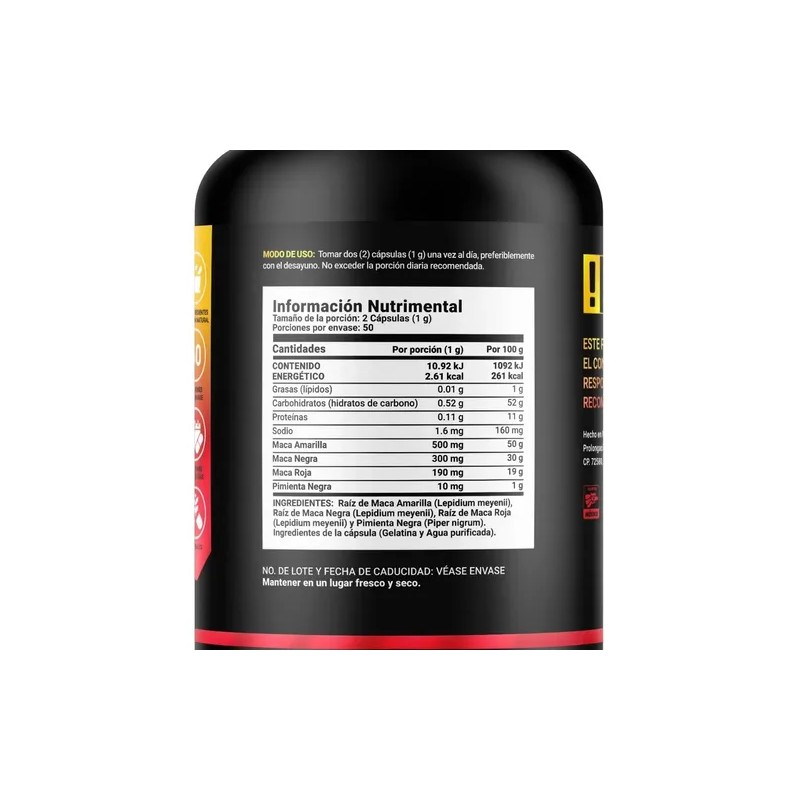 Complejo Maca Amarilla Negra Y Roja De 100 Cápsulas. B