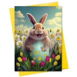 CATNEVERLAND Easter Bunny Greeting Card – 5x7” Card with Floral Eggs & Spring Flowers, Yellow Envelope, Blank Inside, Made in USA by Pet-Friendly Small Business