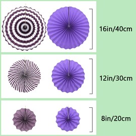 Hocansen 6Pcs Paper Fans Party Decoration 8" 12" 16" Hanging Fiesta Paper Fans Round Pattern Paper Garland for Birthday Wedding (Purple/ZS)