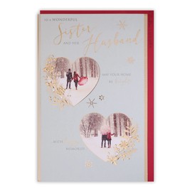 Clintons: Sister and Husband Christmas Card - Couple In Hearts