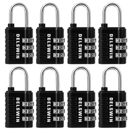 DELSWIN Combination Lock 3-Digit Small Padlock - 8Pcs Resettable Combo Lock for School Gym Locker, Outdoor, Fence, Gate, Waterproof Luggage Locks for Travel Backpack