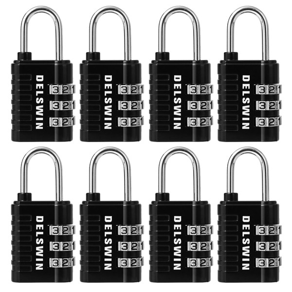 DELSWIN Combination Lock 3-Digit Small Padlock - 8Pcs Resettable Combo