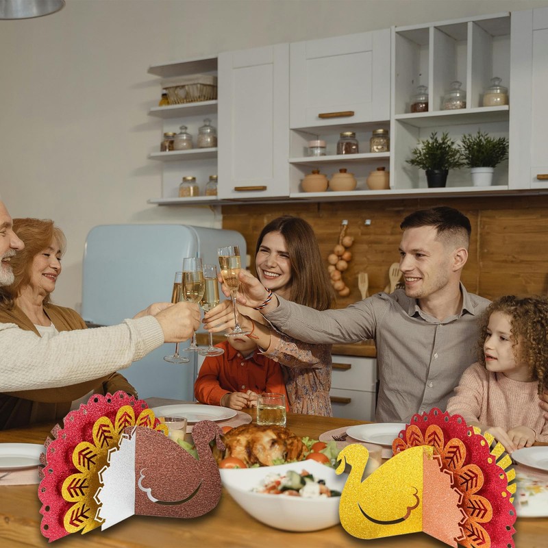 2 Pcs Glitter Thanksgiving Turkey Centerpiece, Glitter 3D Turkey Table