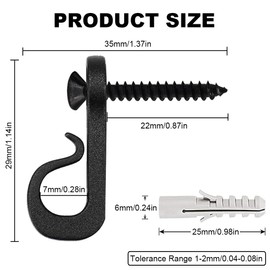 20 Pcs Black Hanging Hooks Q Hooks with Screws for String Lights, Outdoor Wire