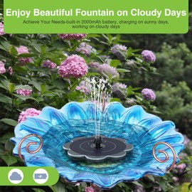 SZMP Solar Fountain 2000mAh Bird Bath Fountains Work On Cloudy Day, 2024 Upgraded Glass Panel Solar Fountain Pump with 7 Nozzle & 4 Fixer, Solar Powered Water Fountain for Pool, Garden, Pond, Outdoor