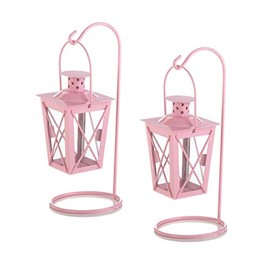 VERDUGO GIFT Iron Railroad Hanging Lantern Pair, Pink