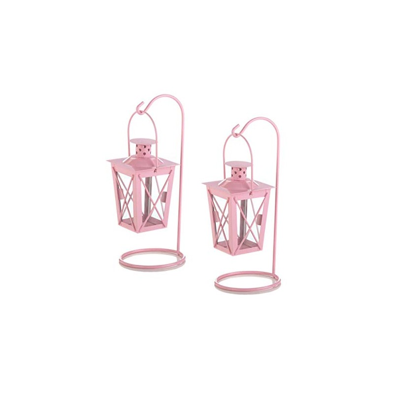 VERDUGO GIFT Iron Railroad Hanging Lantern Pair, Pink