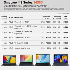 Smatree MS50 Hard EVA Sleeve Case with Stand Compatible for 14 inch ASUS Vivobook 14 X1407/14X OLED/S 14 Flip OLED,for 14 inch Vivobook 14 M1407/14 X1407QA/S14 S3407QA Copilot+PC, Zenbook 14 UX3402