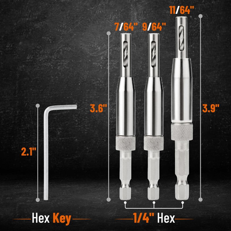 Bates- Self Centering Drill Bit Set, 3 Pack, 7/64", 9/64",