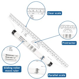 Plastic Measuring Rolling Ruler, 12 Inch Drawing Roller Ruler Parallel Glider Rolling Drawing Design Rulers for Measuring, Drafting