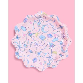 xo, Fetti Sleepover Paper Plates, Iridescent Foil | 24 pcs | Girls Slumber Party Tableware, Dreamy Dinner Setting, Bachelorette Decor, Pajama Party Supplies
