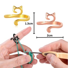 BOOMQQ 3 Pcs Crochet Ring with 5 Heart-Shaped Stitch Markers, Adjustable Tension Ring for Crocheting, Black, Pink, Yellow