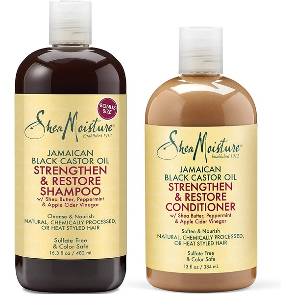 Shea Moisture Strengthen, Grow & Restore Shampoo and Conditioner Set, Jamaican Black Castor Oil Combination Pack, 16.3 oz Shampoo & 13 oz. Conditioner