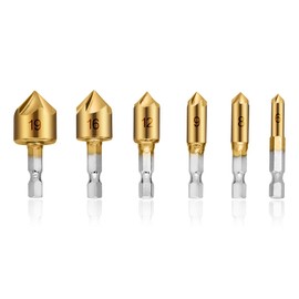 6-Piece HSS Countersink Drill Bit Set 90 Degree Chamfer Countersink Set Countersink Bits with Titanium Coated Diameter 6-19 mm
