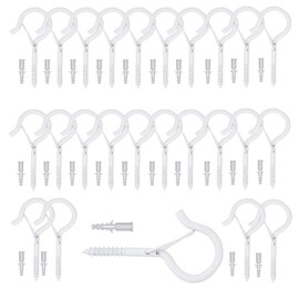 Pack of 25 Screw Hooks with Safety Stainless Steel Hooks for Screwing White Ceiling Hooks Heavy Duty with Screws Screw Hooks with Safety Hook Screws for Hanging Plant Baskets Christmas Decoration