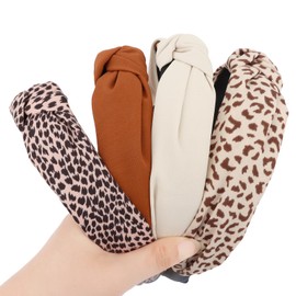 Luixenir 4 Pcs Headbands for Women and Knotted Leopard Print Headbands Fashion Fabric Hairbands Non Slip Knot Hair Accessories