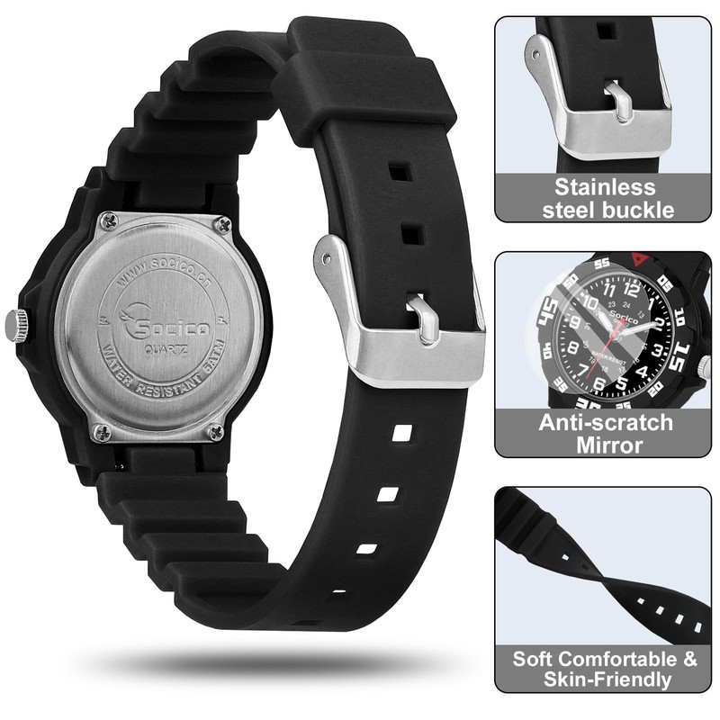 SOCICO Children Analog Watch Waterproof Time Teaching Boys Girls Watch