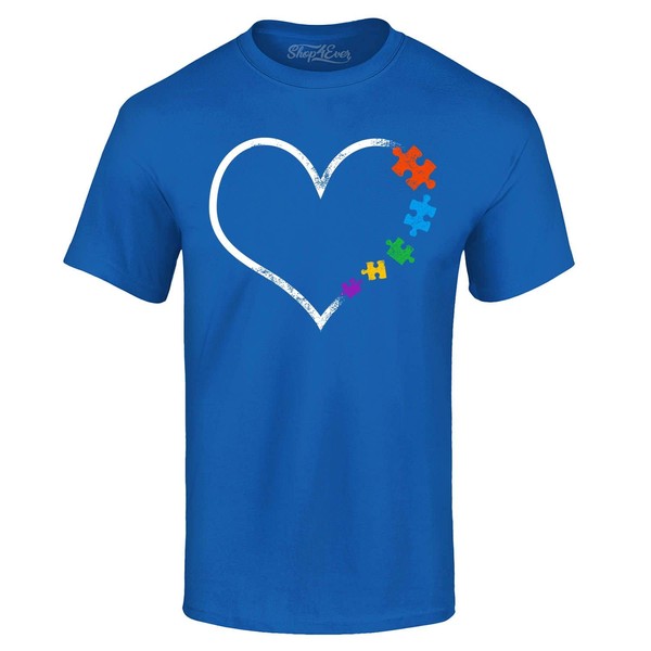 shop4ever Autism Love Heart Puzzle Pieces T-Shirt X-Large Royal Blue 0