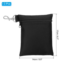 PATIKIL Zipper Golf Tee Pouch 6.7 x 5.5 Inch, 3 Pack Valuables Golf Tee Bag Golf Bag Accessories with Clip for Men Women Storage, Black