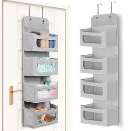 Over The Door Organizer 4 Shelf Hanging Closet Organizers and Storage Organizer for Closet, RV Baby Kids Closet Door Organizers for Storage, Nursery, Bedroom - Color: Grey