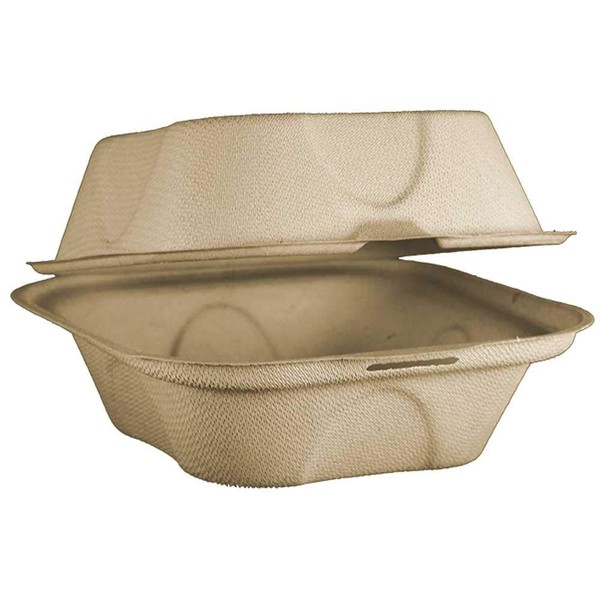 World Centric TO-SC-U15B 100% Compostable Unbleached Plant Fiber Burger Box Take Out Containers, 6" x 6" x 3" (Pack of 500)