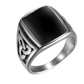 JewelryWe Mens Signet Ring,Celtic Knot Stainless Steel Black & Silver Tone Ring Band(Size 11)