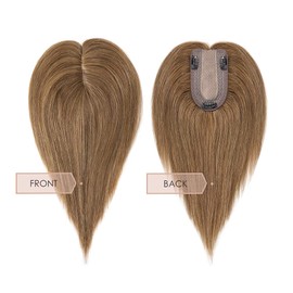 MY-LADY Human Hair Toppers for Women Real Remy Hair 150% Density 7 * 13CM Silk Base No Bangs Clip in Hair Pieces Straight Hairpiece for Thinning Hair 10 Inch #06 Light Brown